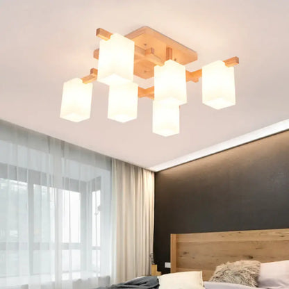 White wood flush mount ceiling light with six frosted rectangular glass shades, Decorbites on Tampa Home & Garden Store