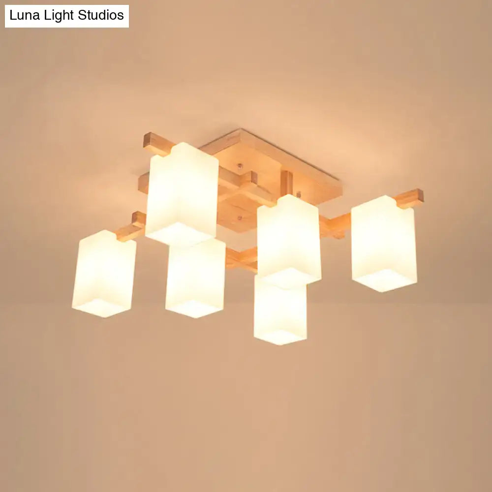 White wood flush mount ceiling light with frosted glass cube shades by Decorbites on Tampa Home & Garden Store