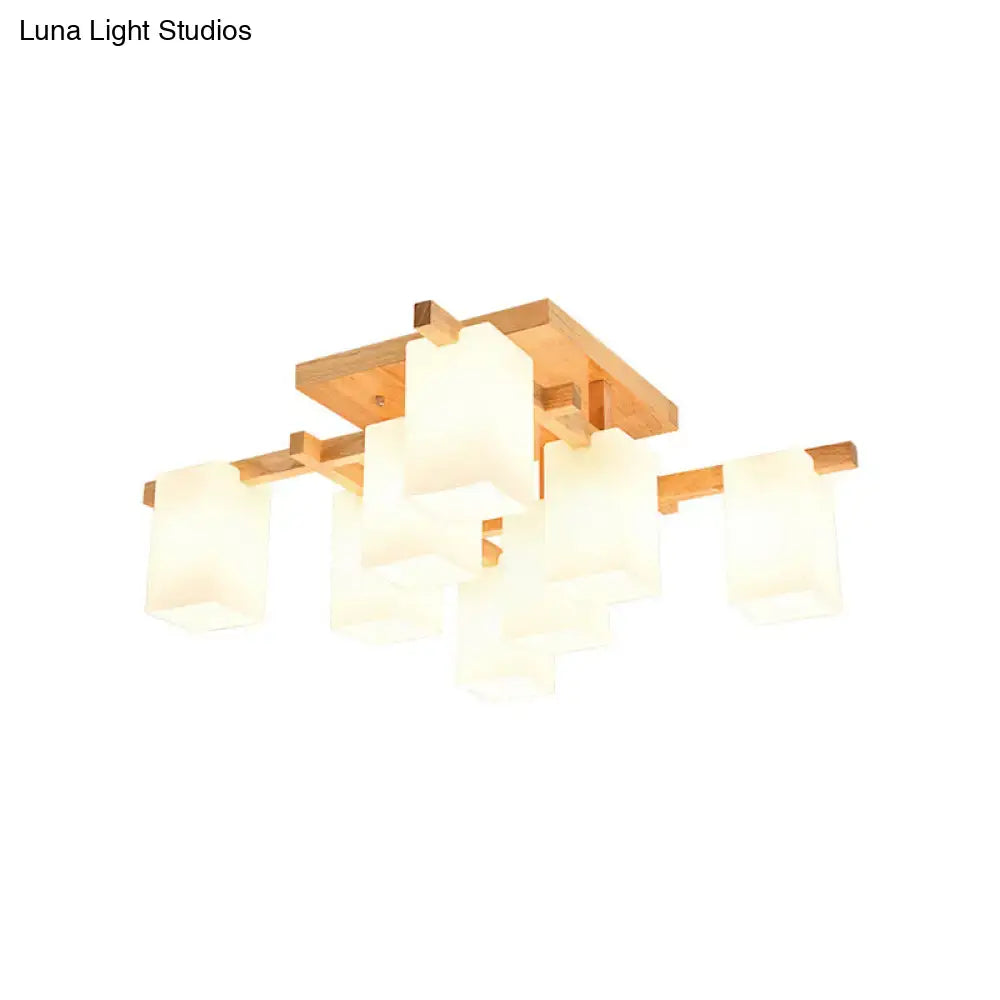 White wood flush mount light with frosted square glass shades, multi-light by Decorbites on Tampa Home & Garden Store