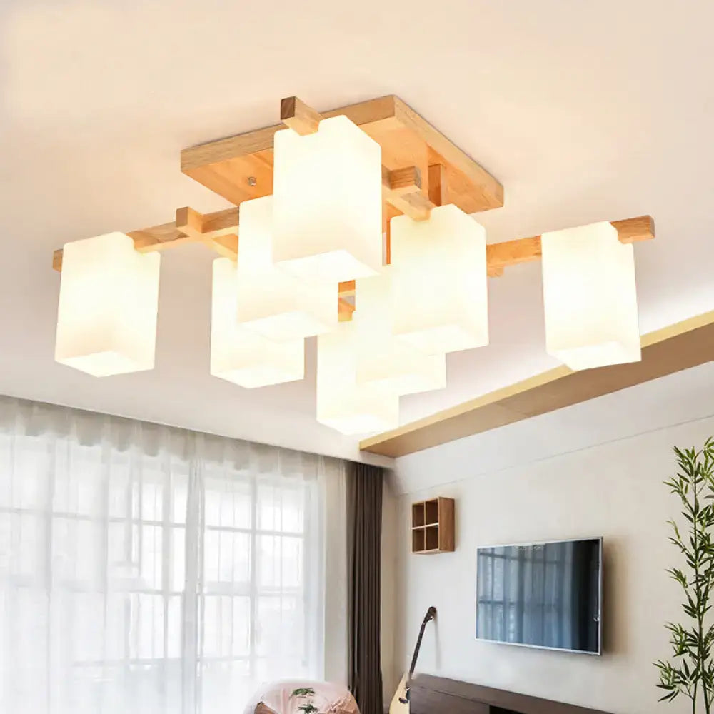 White Wood Flush Mount ceiling light with frosted square glass shades by Decorbites on Tampa Home & Garden Store