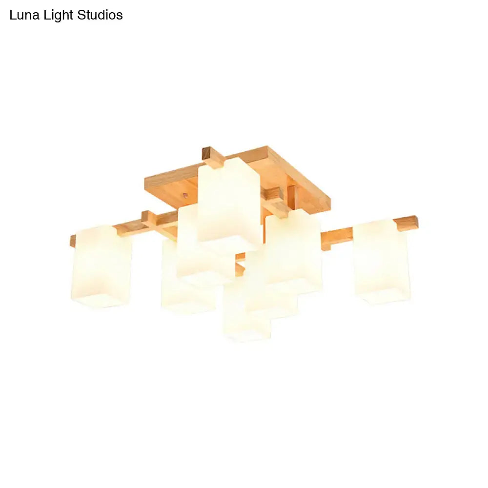 White Wood Flush Mount ceiling light by Decorbites with frosted cube glass shades on Tampa Home & Garden Store