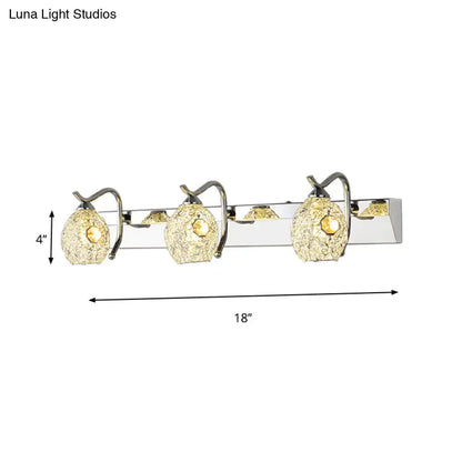 Stainless steel vanity light with four crackle glass globes on chrome bar 18in wide 4in high on Tampa Home & Garden Store