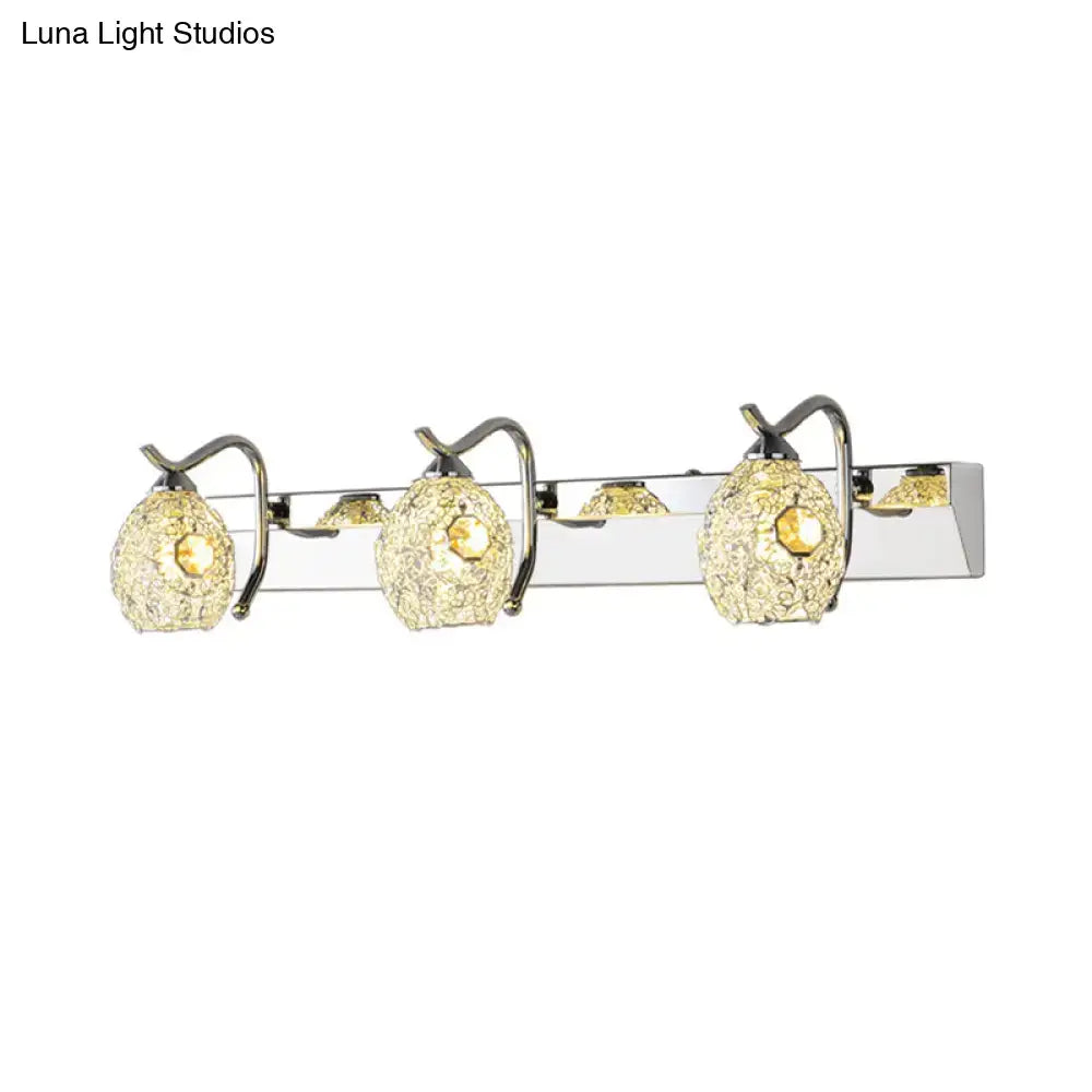 Decorbites stainless steel vanity light with four crackle glass globe shades on chrome bar on Tampa Home & Garden Store