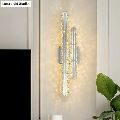 Crystal LED Wall Light by Decorbites; chrome metal frame with crystal prisms, wall-mounted on Tampa Home & Garden Store