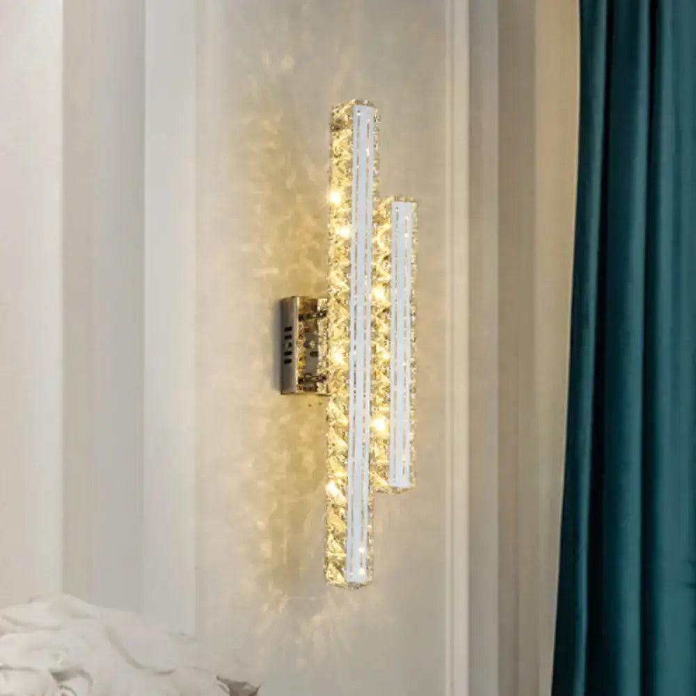 Decorbites Crystal LED Wall Light with vertical crystal bars, warm white glow, wall mount on Tampa Home & Garden Store