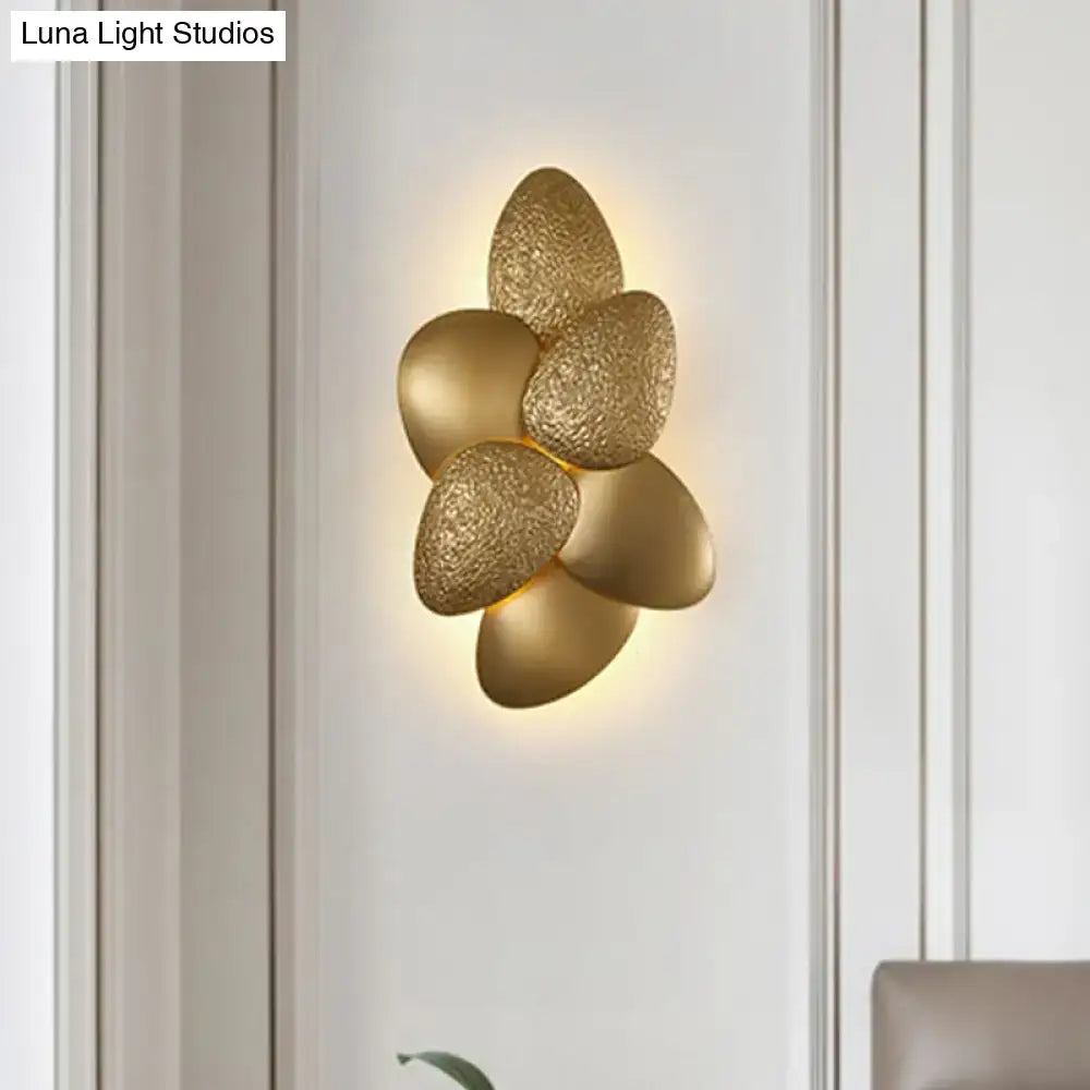Gold Squama Wall Sconce 3/6 Light by Decorbites with petal-shaped panels on white wall on Tampa Home & Garden Store