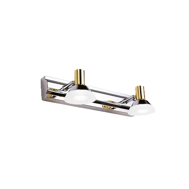 Chrome Gold Vanity Light by Decorbites, two-light fixture with glass shades on a metal bar on Tampa Home & Garden Store