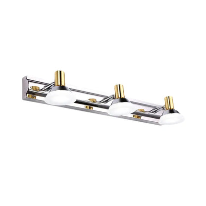 Chrome gold vanity light fixture with three frosted glass shades on Tampa Home & Garden Store
