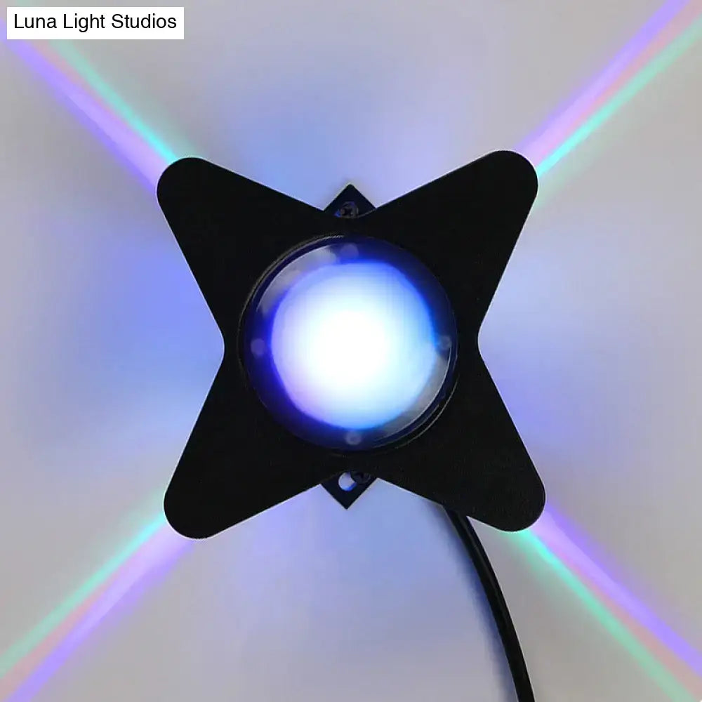 Black Petals Wall Sconce with blue LED orb in an X-shaped black metal frame by Decorbites on Tampa Home & Garden Store