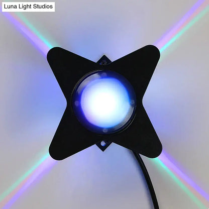 Black Petals Wall Sconce with blue LED orb in an X-shaped black metal frame by Decorbites on Tampa Home & Garden Store