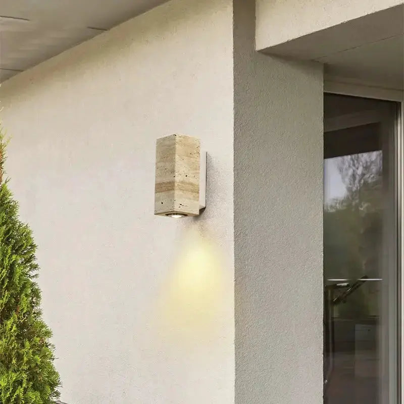 Modern stone and wood wall lamp by Decorbites, beige outdoor wall sconce on Tampa Home & Garden Store