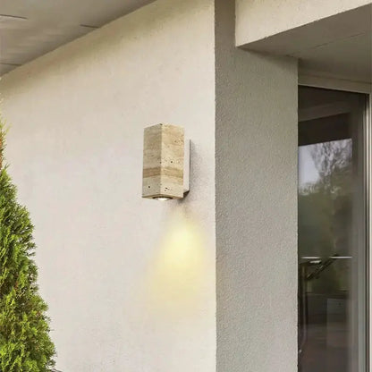Modern stone and wood wall lamp by Decorbites, beige outdoor wall sconce on Tampa Home & Garden Store