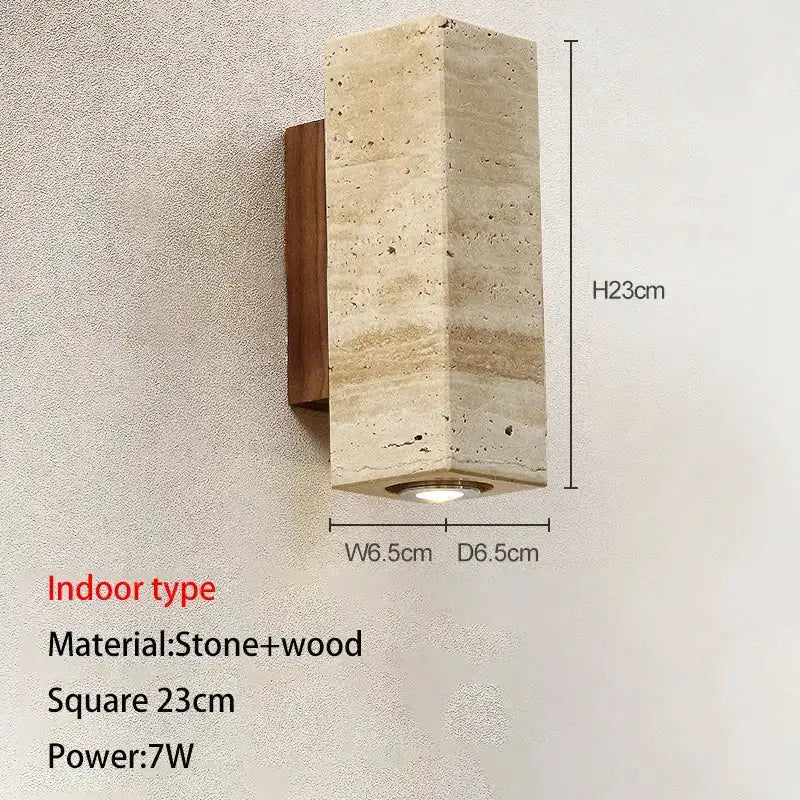 Modern stone and wood wall lamp with beige stone block 23cm 7W LED by Decorbites on Tampa Home & Garden Store