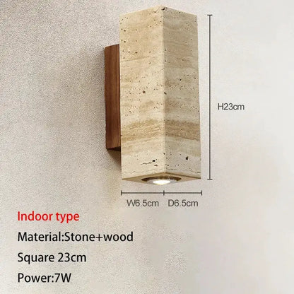 Modern stone and wood wall lamp with beige stone block 23cm 7W LED by Decorbites on Tampa Home & Garden Store