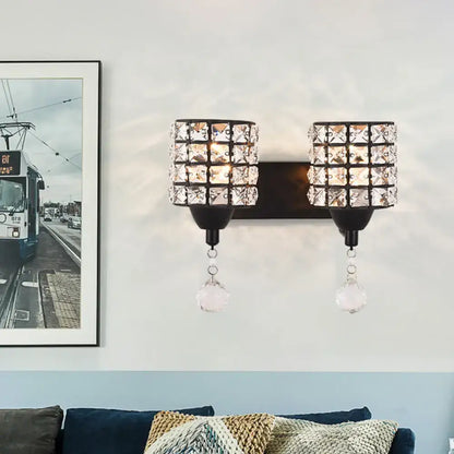 Decorbites black crystal sconce with dual cube crystal shades and hanging prisms on Tampa Home & Garden Store