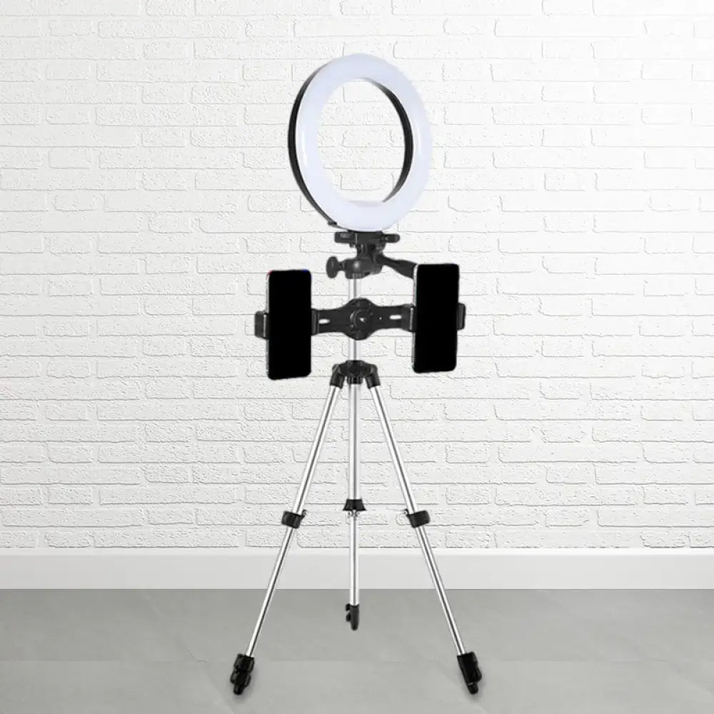 Decorbites black silver LED ring light on adjustable tripod with phone holders on Tampa Home & Garden Store