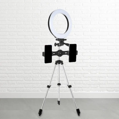 Decorbites black silver LED ring light on adjustable tripod with phone holders on Tampa Home & Garden Store