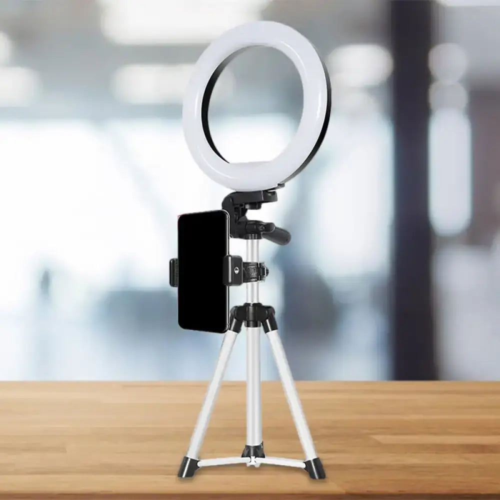 Black Silver LED Ring Light with smartphone holder on a tripod Decorbites on Tampa Home & Garden Store
