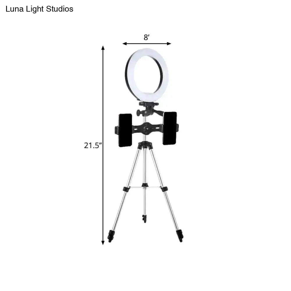 Decorbites Black Silver LED Ring Light on tripod with 8-inch ring for photography on Tampa Home & Garden Store