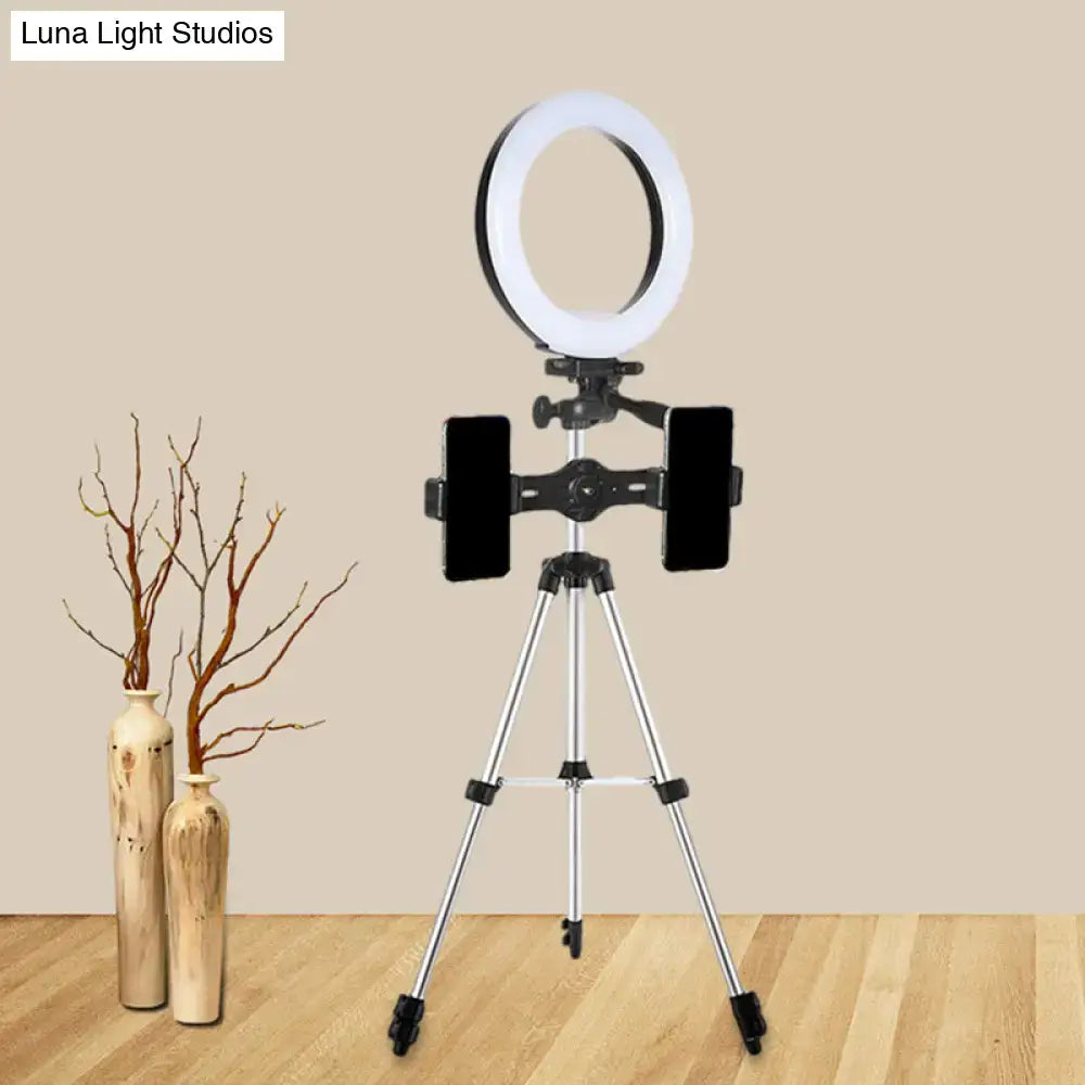 Black Silver LED Ring Light on tripod with phone clamps for smartphones filming on Tampa Home & Garden Store