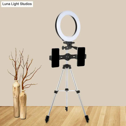 Black Silver LED Ring Light on tripod with phone clamps for smartphones filming on Tampa Home & Garden Store