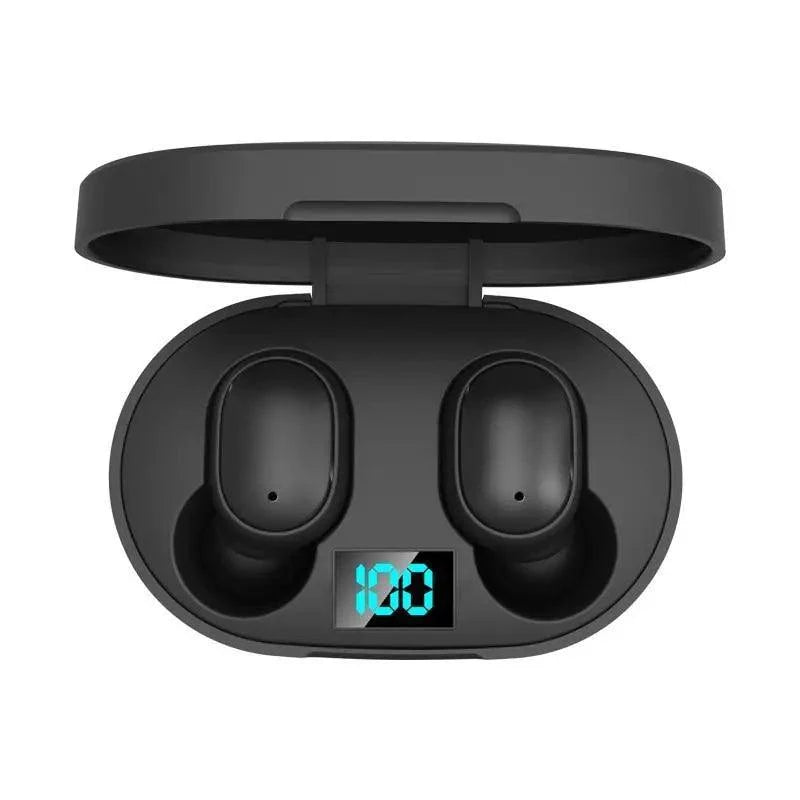 Stevvex in-ear wireless headphones with black charging case and two earbuds digital display on Tampa Home & Garden Store
