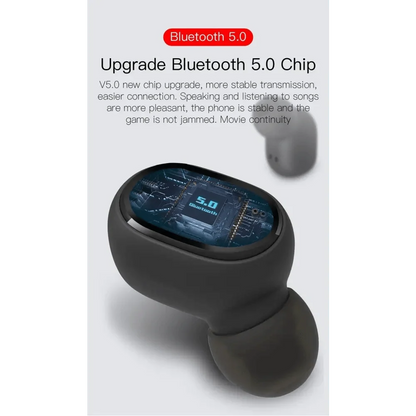 Stevvex in-ear wireless headphones with black charging case featuring Bluetooth 5.0 display on Tampa Home & Garden Store