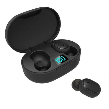 Stevvex in-ear wireless Bluetooth 5.0 earbuds with black charging case and blue LED on Tampa Home & Garden Store