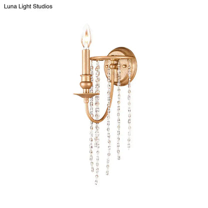 Copper Crystal Beaded Sconce with candle-style bulb and hanging crystal strands Decorbites on Tampa Home & Garden Store