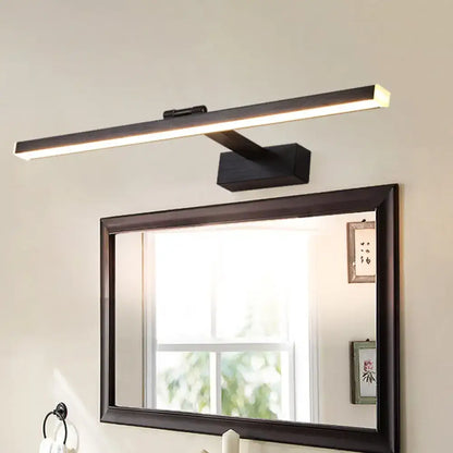 Black LED Vanity Light bar by Decorbites, wall-mounted above mirror, warm glow on Tampa Home & Garden Store