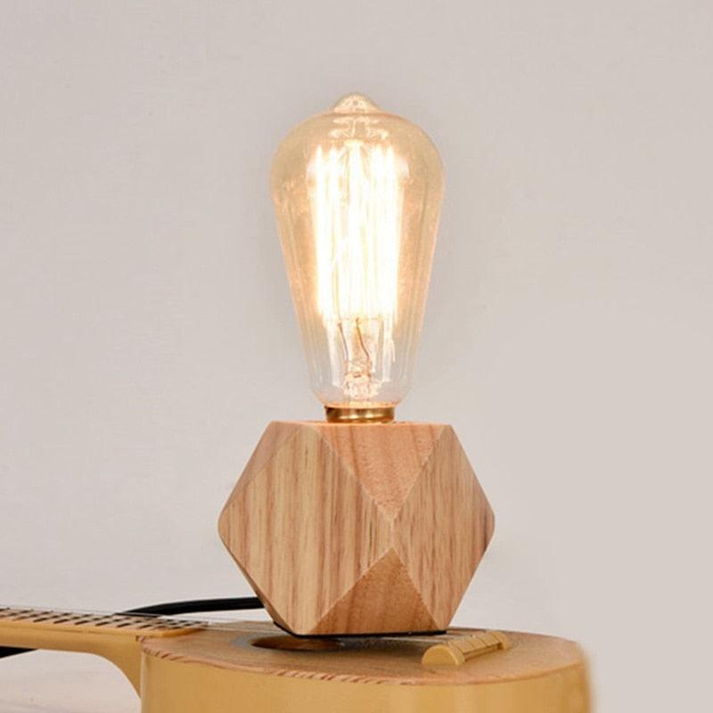 Stevvex E27 wooden table lamp with a diamond facet base and warm Edison bulb on Tampa Home & Garden Store
