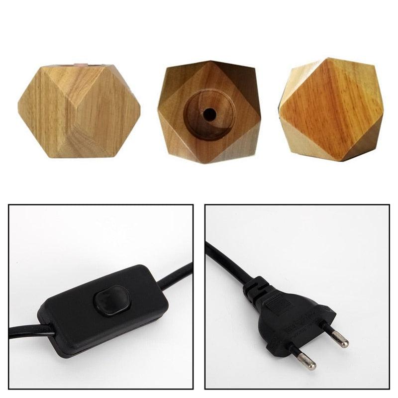 Stevvex ST125092AYE wooden diamond-shaped table lamp with E27 socket, inline switch, EU plug on Tampa Home & Garden Store