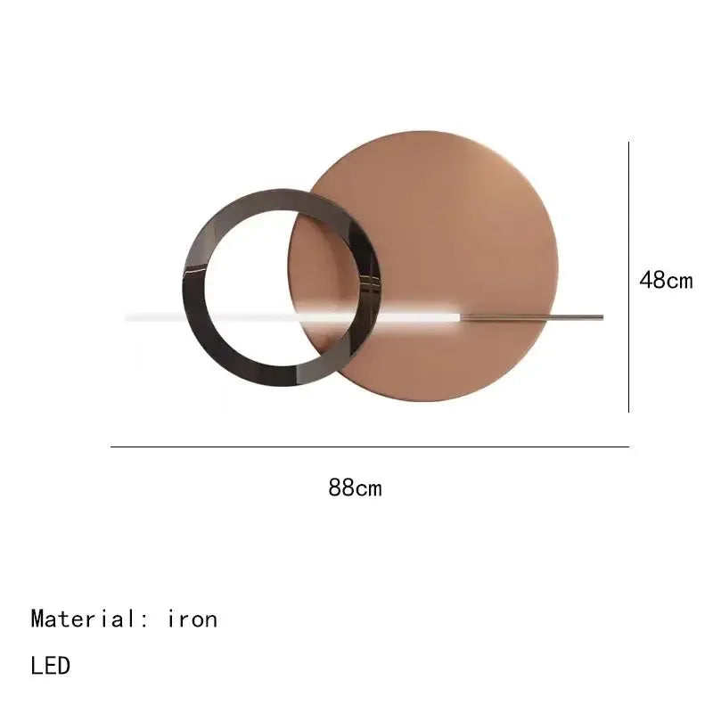 Teal and gold LED wall sconce with circular wall art by Decorbites, iron construction on Tampa Home & Garden Store