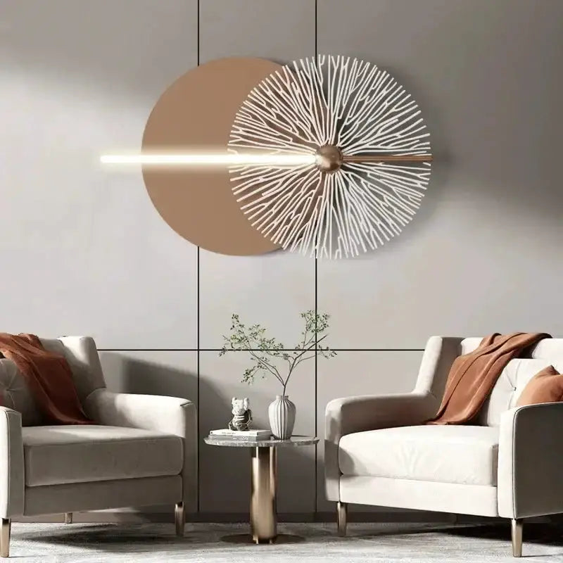 Decorbites teal and gold LED wall sconce with circular sunburst art and slim light bar on Tampa Home & Garden Store
