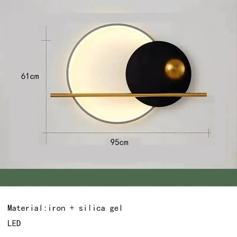 Modern teal and gold LED wall sconce with overlapping circle and black disk gold rod Decorbites on Tampa Home & Garden Store