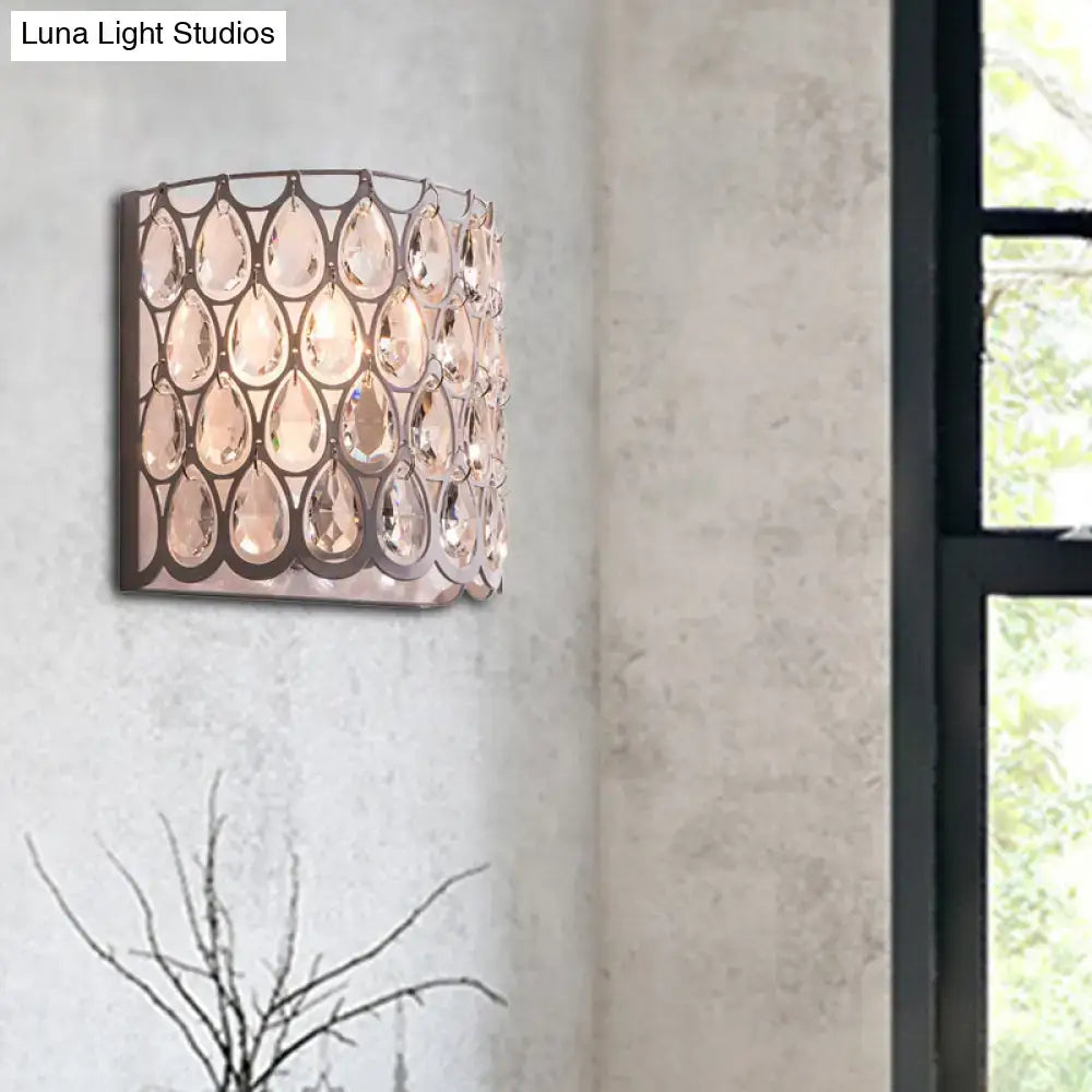 White Crystal Wall Sconce with chrome finish by Decorbites featuring teardrop crystals on Tampa Home & Garden Store