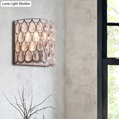 White Crystal Wall Sconce with chrome finish by Decorbites featuring teardrop crystals on Tampa Home & Garden Store