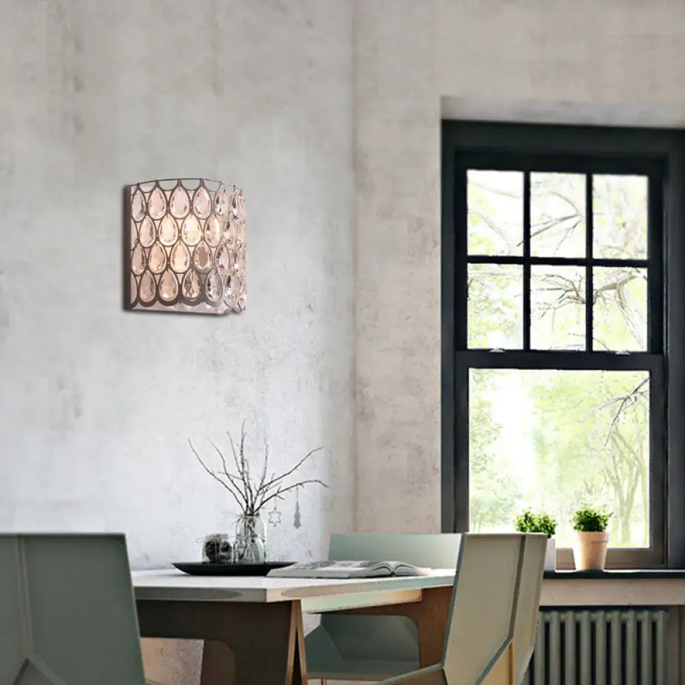 White crystal wall sconce with chrome finish by Decorbites, modern dining area accent on Tampa Home & Garden Store