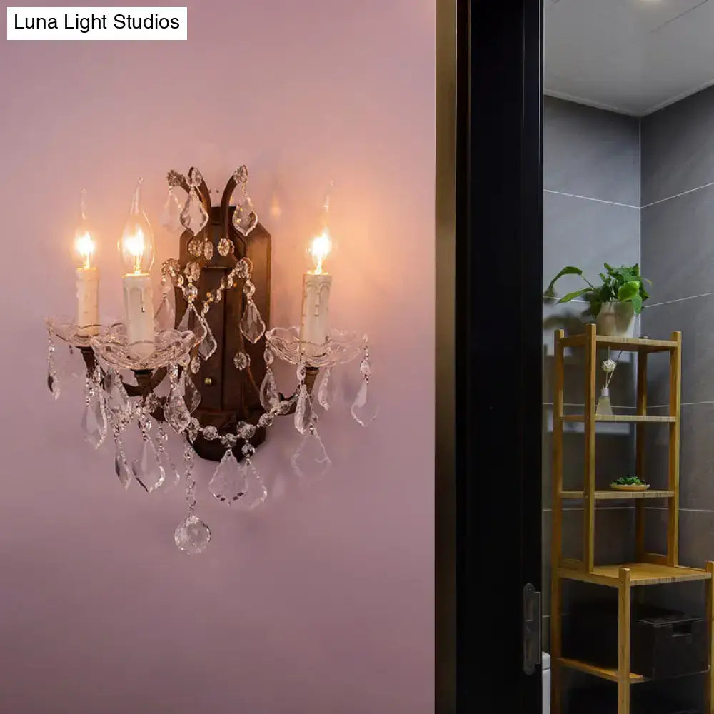 White Rust Crystal Sconce wall light with crystal prisms and hanging strands by Decorbites on Tampa Home & Garden Store