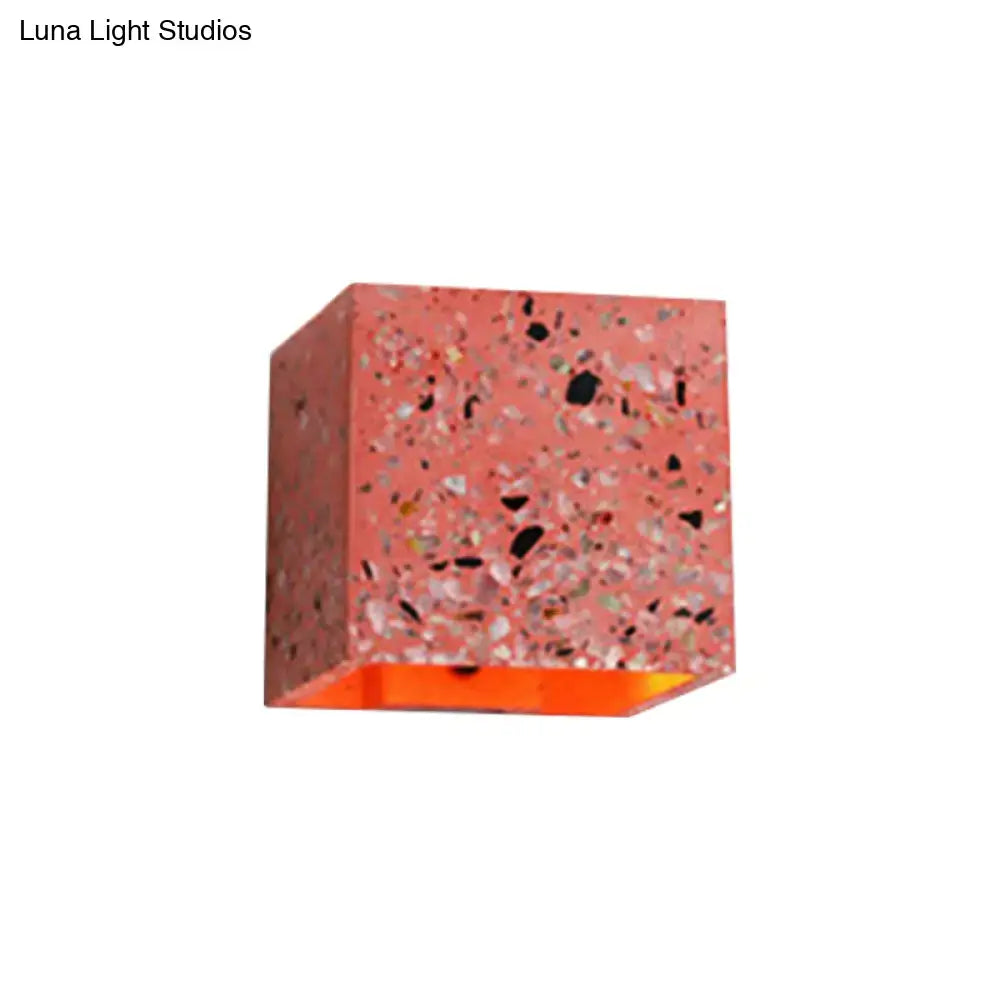 Terrazzo Square Wall Sconce with pink terrazzo finish and warm orange glow by Decorbites on Tampa Home & Garden Store