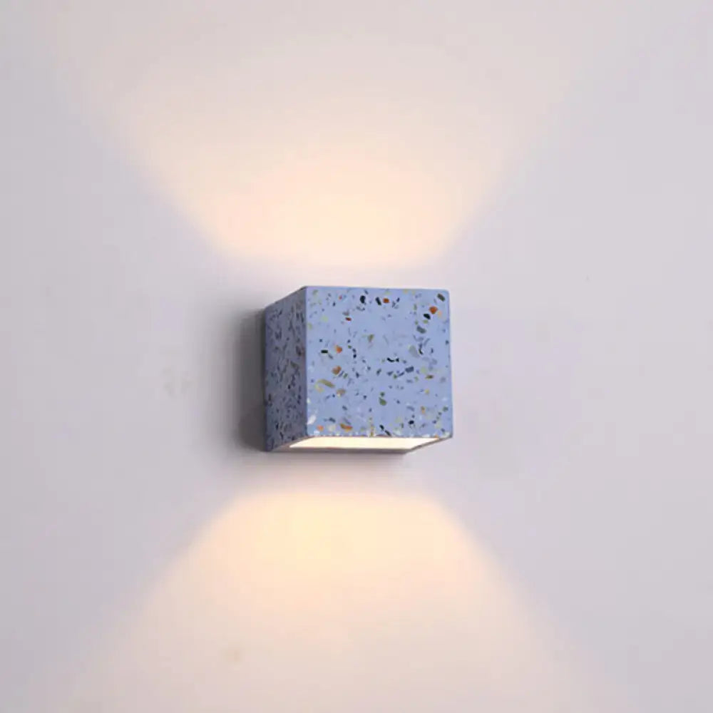 Terrazzo Square Wall Sconce by Decorbites, blue terrazzo cube wall light with warm glow on Tampa Home & Garden Store