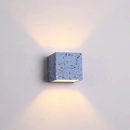 Terrazzo Square Wall Sconce by Decorbites, blue terrazzo cube wall light with warm glow on Tampa Home & Garden Store