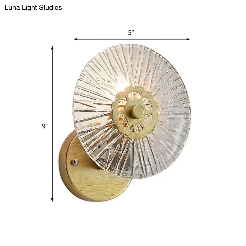 Gold crystal wall sconce with clear ribbed glass shade and brass base Decorbites on Tampa Home & Garden Store
