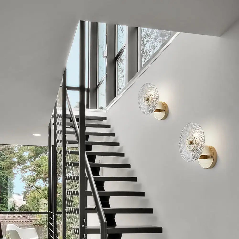 Gold crystal wall sconce by Decorbites; gold metal mount with clear radial glass shade (pair) on Tampa Home & Garden Store