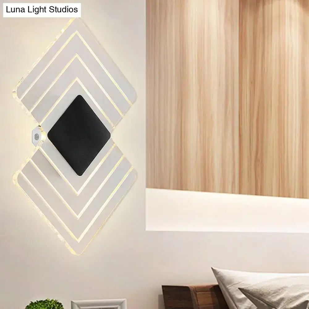 Silver Black LED Sconce with geometric nested diamond frames by Decorbites on Tampa Home & Garden Store