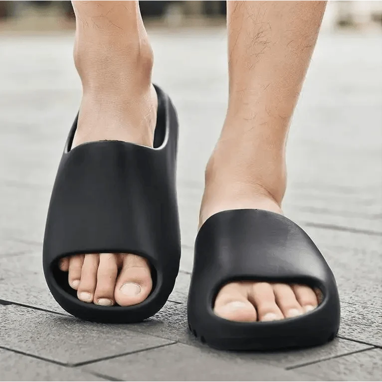 Slippers: black thick-soled unisex slide sandals for indoor outdoor use with non-slip grip on Tampa Home & Garden Store