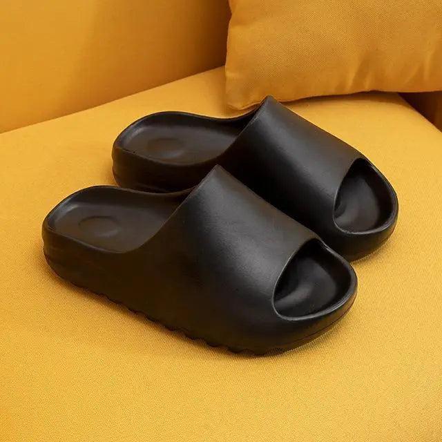 Slippers Stevvex black thick soft pair with slip-on slides and non-slip sole indoor outdoor use on Tampa Home & Garden Store