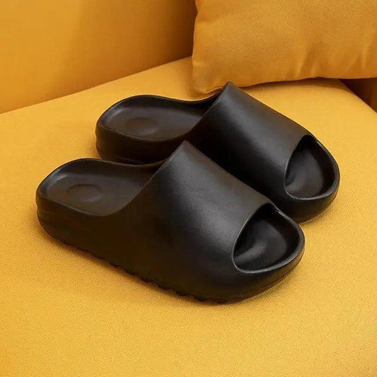 Slippers Stevvex black thick soft pair with slip-on slides and non-slip sole indoor outdoor use on Tampa Home & Garden Store