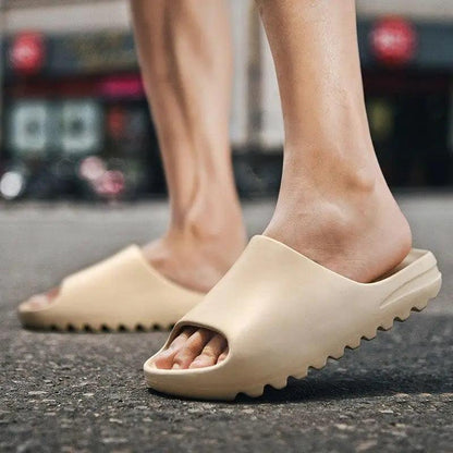 Stevvex beige thick soft sandals with a ridged sole, unisex indoor outdoor spa footwear on Tampa Home & Garden Store