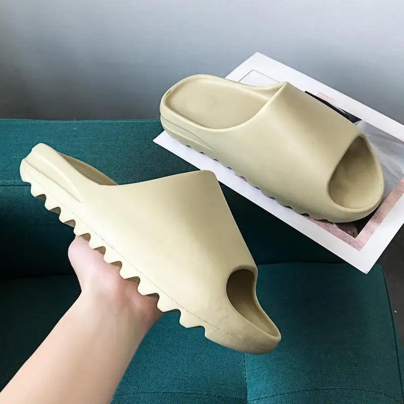 Modern Thick Soft Slippers beige Stevvex slip ons with jagged sole indoor outdoor unisex sandals on Tampa Home & Garden Store